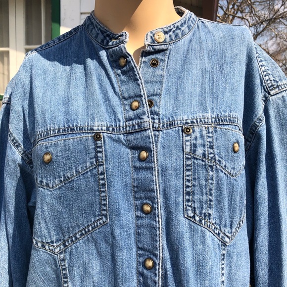 Liz Claiborne Jeans Vintage 90s Cotton Chambray Long Sleeve Snap Front Shirt - Picture 6 of 12